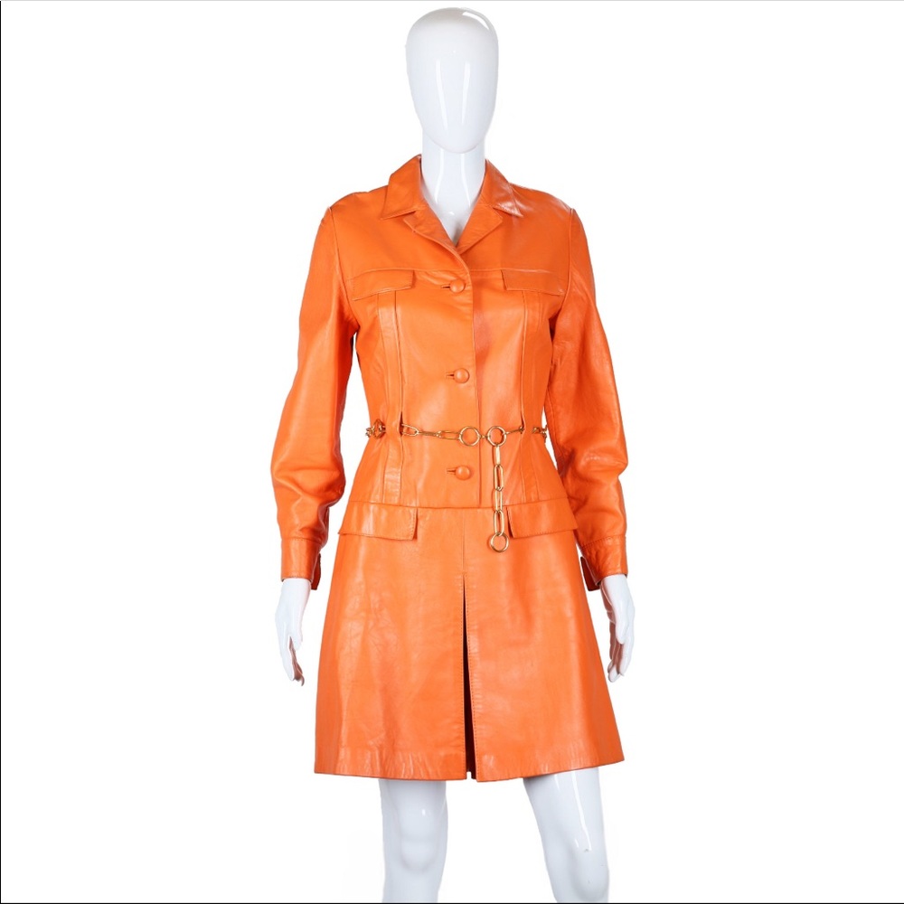 Orange leather romper small medium 1960